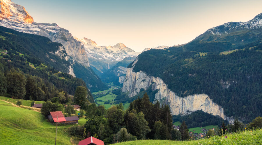 Wengen village and Lauterbrunnen valley with Jungfrau mountain i